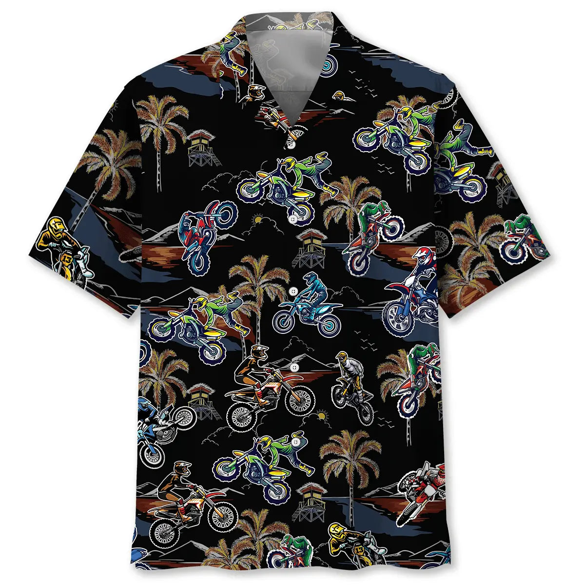 Hawaiian Shirt / Adults / S Black Tropical Dirt Bike Racing Hawaiian Shirt