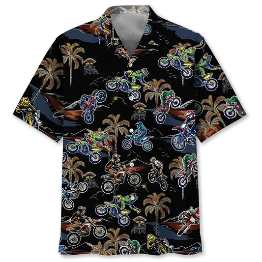 Hawaiian Shirt / Adults / S Black Tropical Dirt Bike Racing Hawaiian Shirt