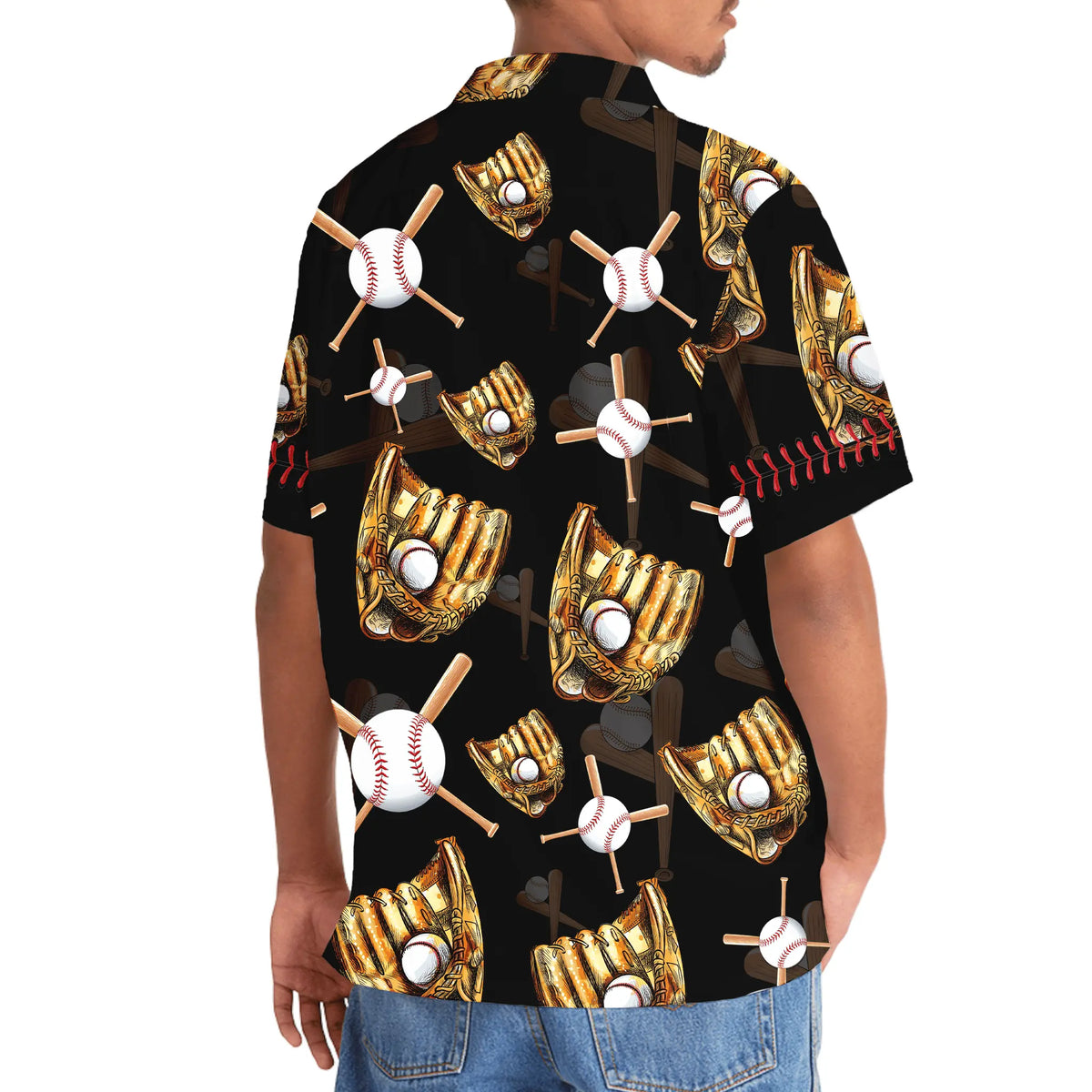 Hawaiian Shirt / Adults / S Black Vintage Baseball Gloves Hawaiian Shirt