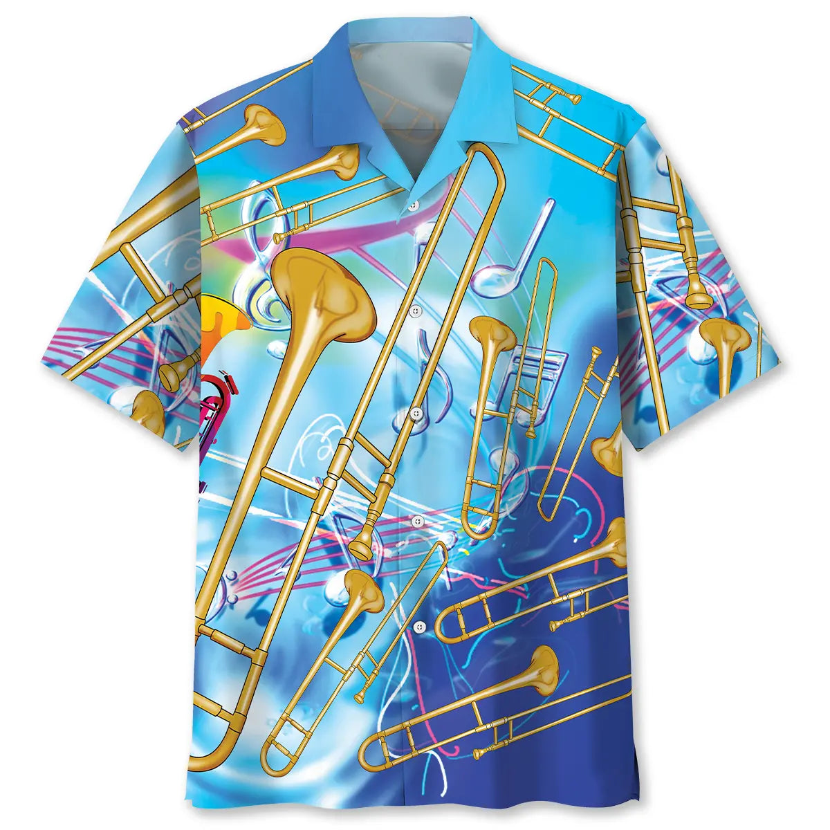 Hawaiian Shirt / Adults / S Blue Golden Trombone Hawaiian Shirt