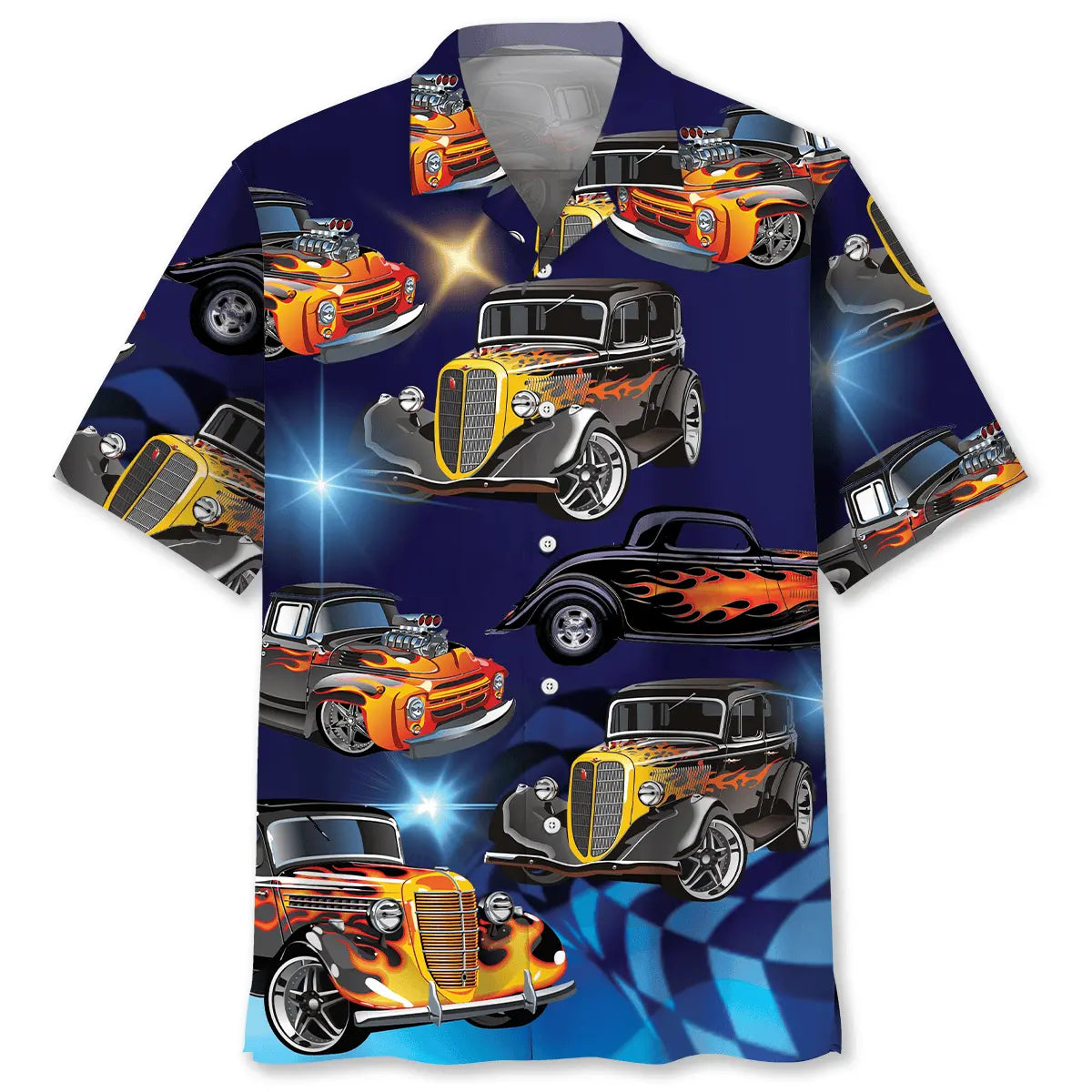 Hawaiian Shirt / Adults / S Blue Hot Rod Classic Car Hawaiian Shirt