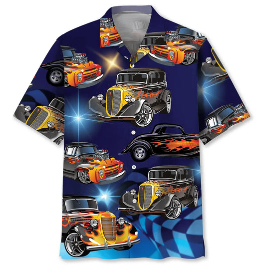 Hawaiian Shirt / Adults / S Blue Hot Rod Classic Car Hawaiian Shirt