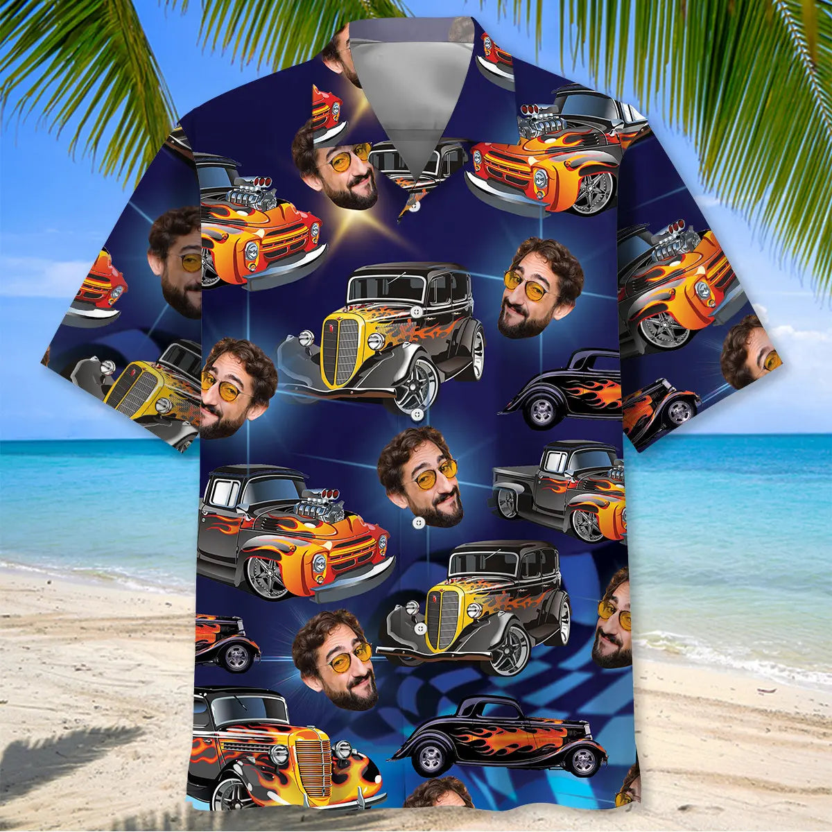 Blue Hot Rod Classic Racing Custom Photo Face Hawaiian shirt