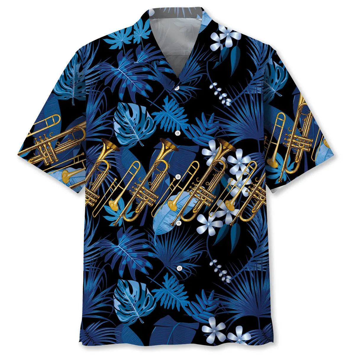 Hawaiian Shirt / Adults / S Blue Trombone Tropical Hawaiian Shirt