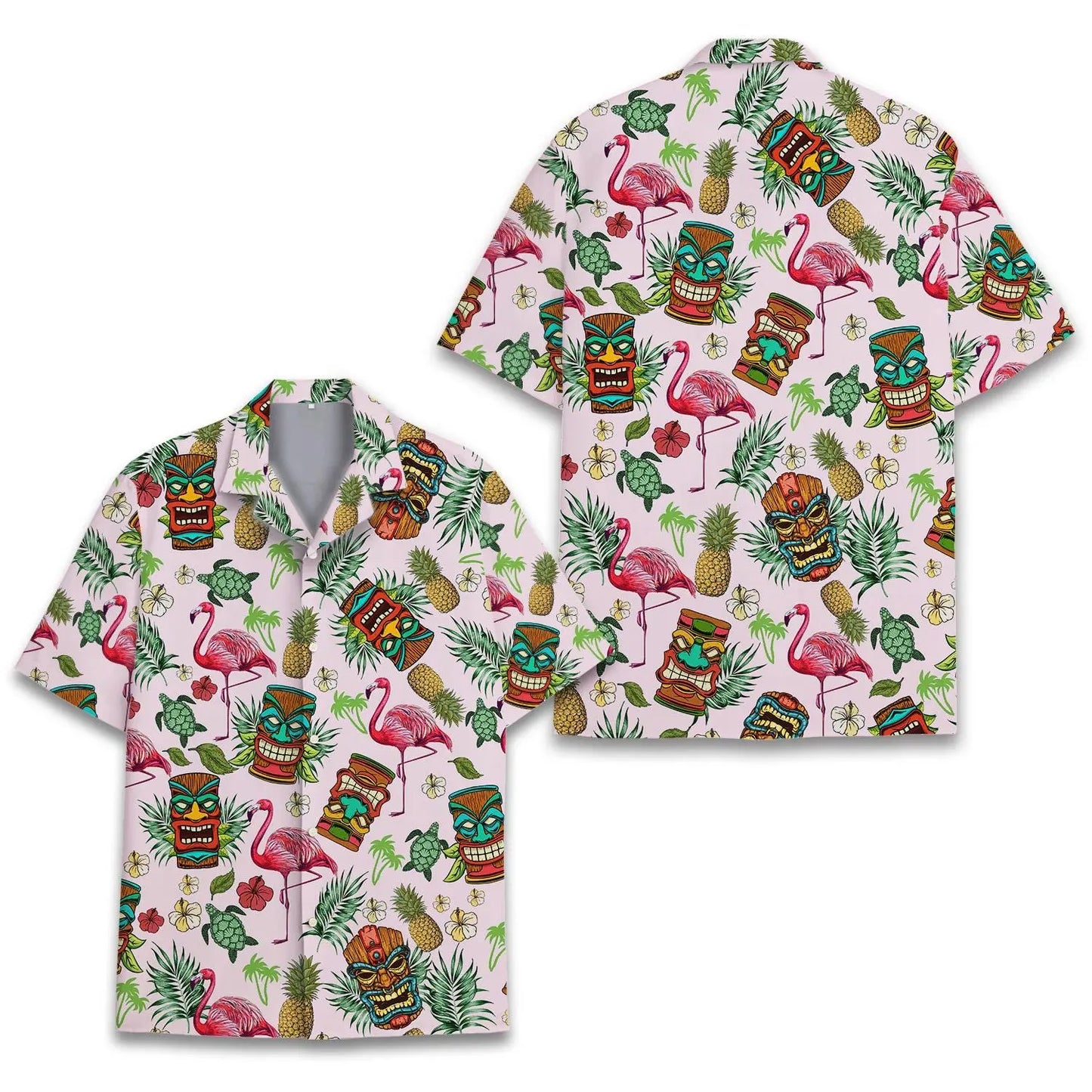 Tropical Tiki Flamingo And Tiki Unisex Hawaiian Shirt Aloha Shirt