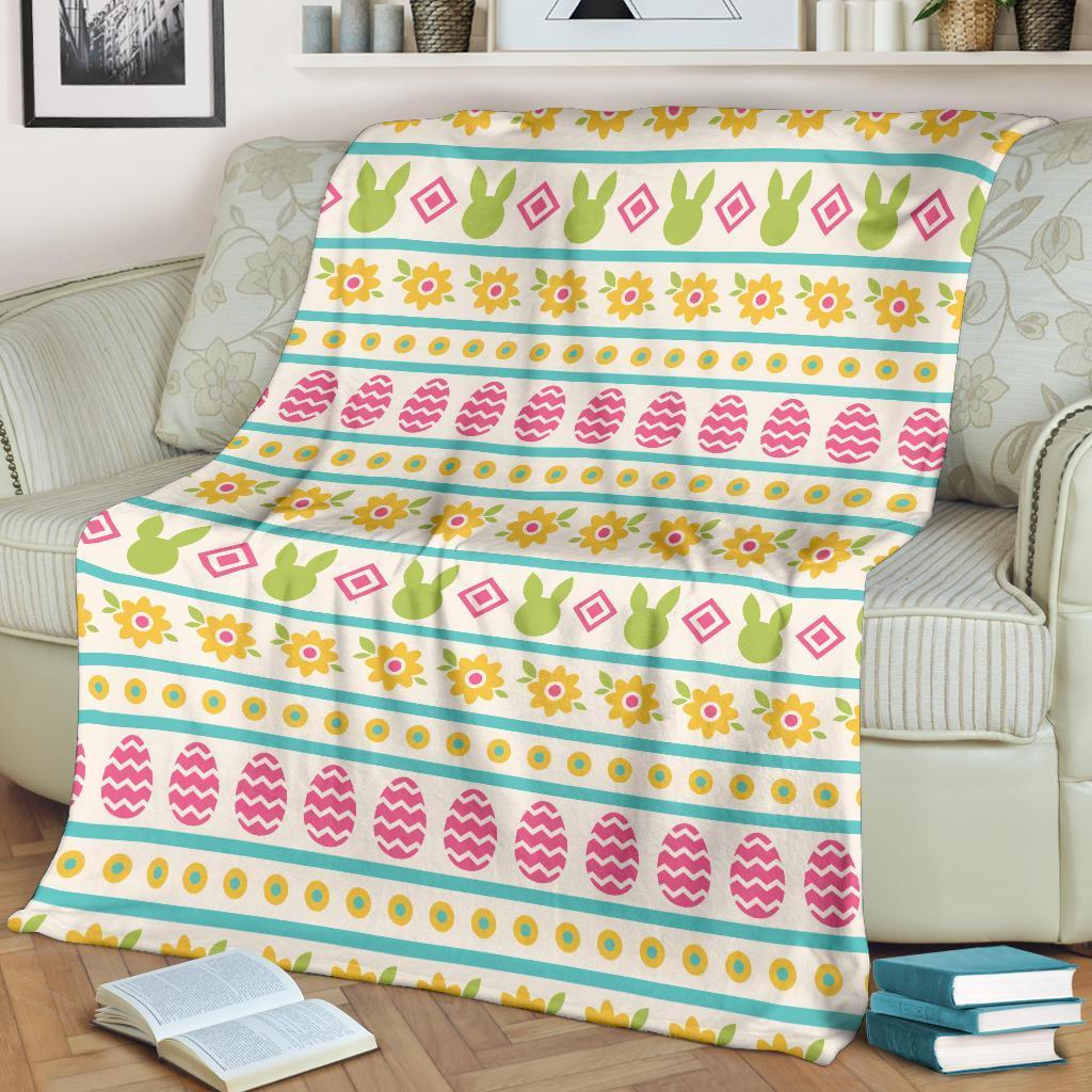 Easter Bunny Egg Pattern Flannel Blanket For Soft Bed Couch And Home Comfort