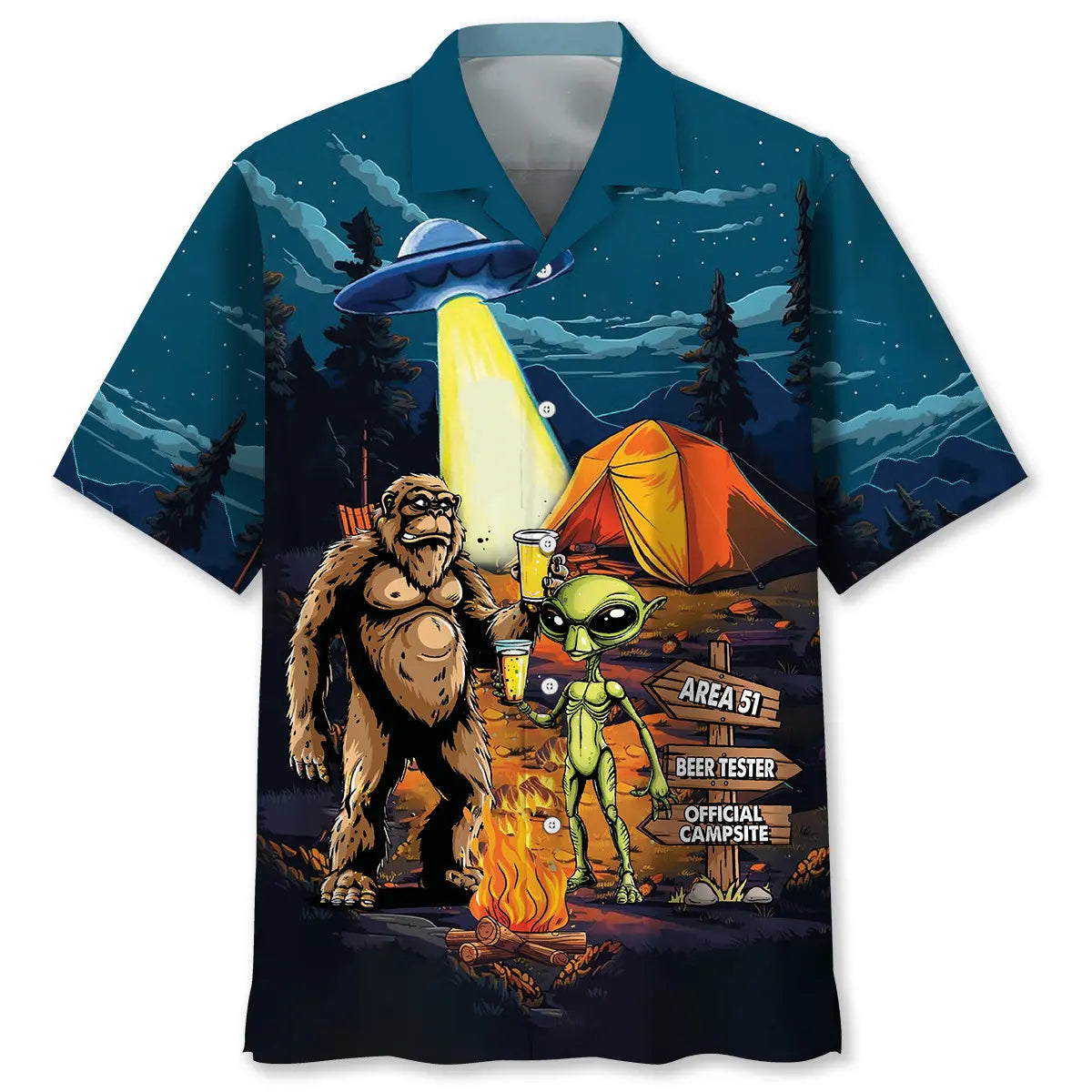 Hawaiian Shirt / Adults / S Camping Alien Bigfoot Area 51 Hawaiian Shirt
