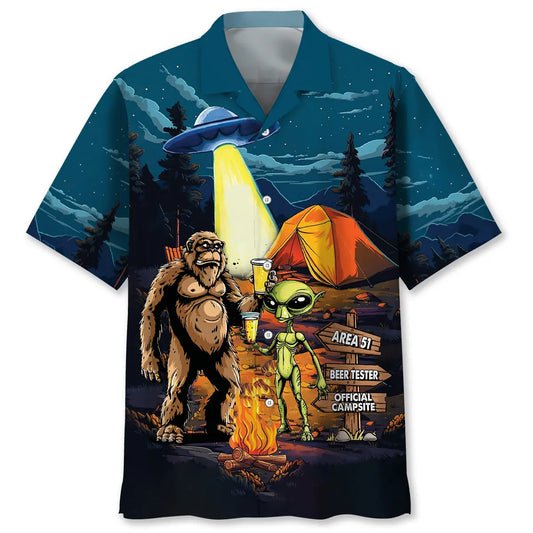 Hawaiian Shirt / Adults / S Camping Alien Bigfoot Area 51 Hawaiian Shirt