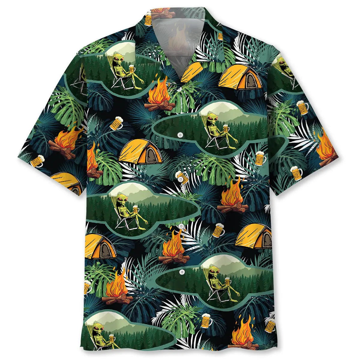 Hawaiian Shirt / Adults / S Camping Alien Chillin' Beer Hawaiian Shirt