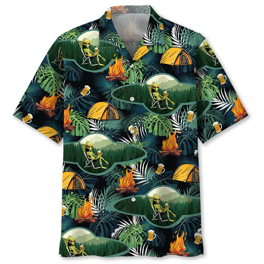 Hawaiian Shirt / Adults / S Camping Alien Chillin' Beer Hawaiian Shirt