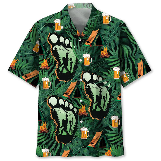Hawaiian Shirt / Adults / S Camping Bigfoot Alien Fire and Beer Hawaiian Shirt