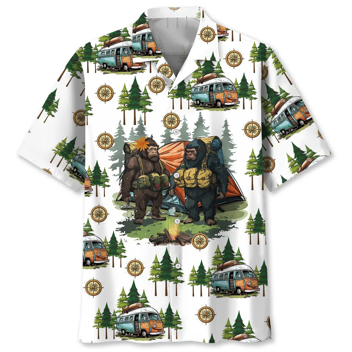 Hawaiian Shirt / Adults / S Camping Bigfoot Husband and Wife Hawaiian Shirt