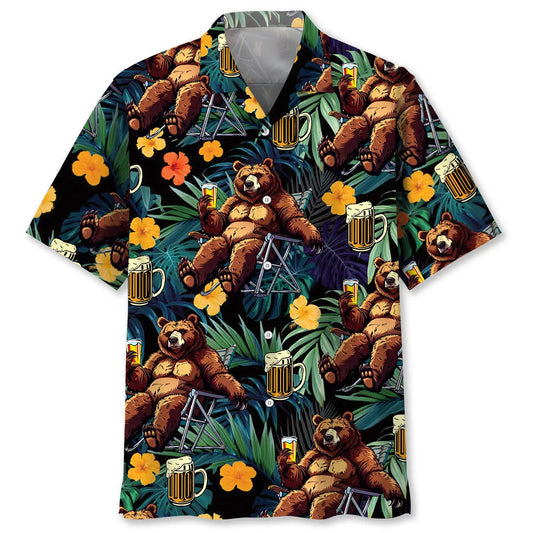 Hawaiian Shirt / Adults / S Camping Drunk Bear Hawaiian Shirt