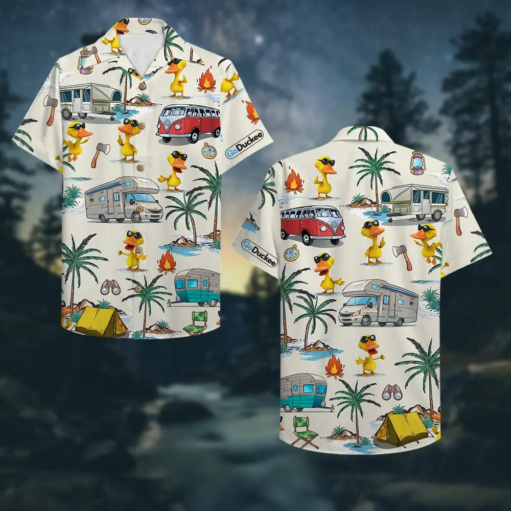 Camping Duck Unisex Hawaiian Shirt Aloha Shirt Summer Vibe Campers &amp; Duck Pattern