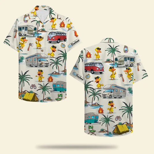 Hawaiian Shirt / Adults / S Camping Duck Unisex Hawaiian Shirt Aloha Shirt Summer Vibe Campers &amp; Duck Pattern