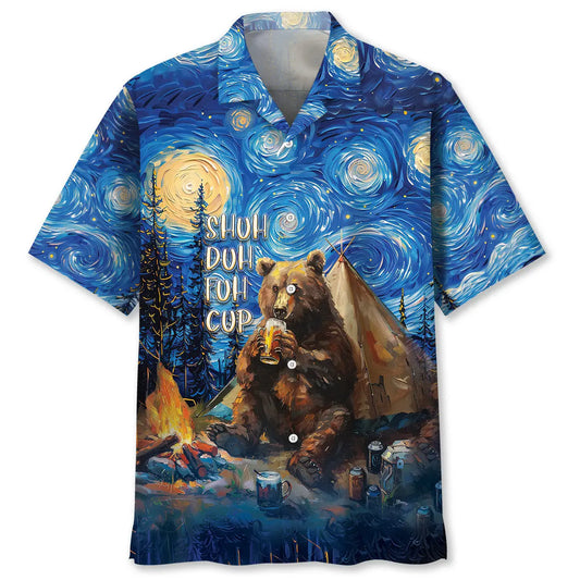 Hawaiian Shirt / Adults / S Camping Starry Night Bear Hawaiian Shirt