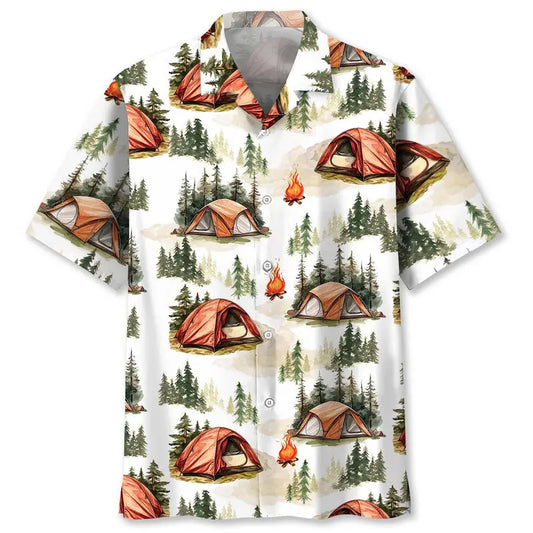 Hawaiian Shirt / Adults / S Camping Watercolor Vintage Art Hawaiian Shirt