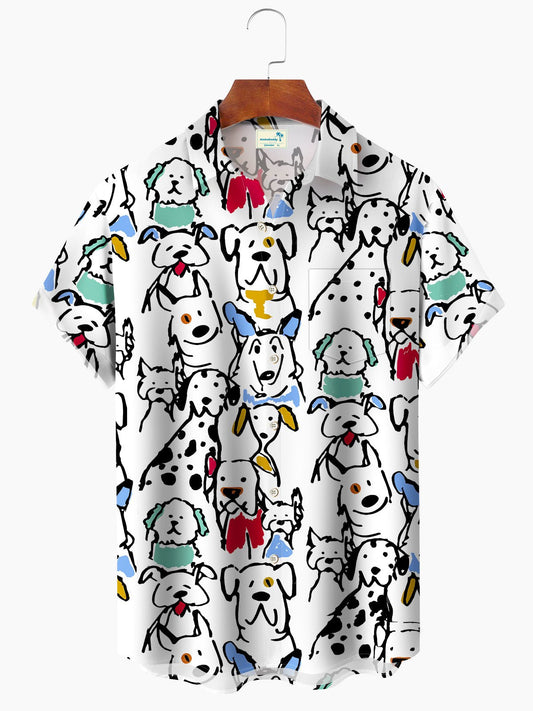 Hawaiian Shirt / Adults / S Cartoon Animal Puppy Summer Beach Casual Hawaiian Shirt