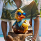 Casual Everyday Hawaiian Yellow Duck Print Art Stretch Large Size Button Cardigan Polyester Hawaiian Shirt