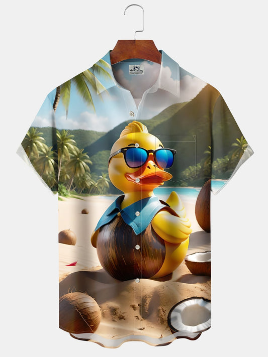 Hawaiian Shirt / Adults / S Casual Everyday Hawaiian Yellow Duck Print Art Stretch Large Size Button Cardigan Polyester Hawaiian Shirt