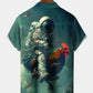 Casual Vintage Astronaut Rooster Print Art Button Stretch Large Size Hawaiian Shirt