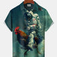 Hawaiian Shirt / Adults / S Casual Vintage Astronaut Rooster Print Art Button Stretch Large Size Hawaiian Shirt