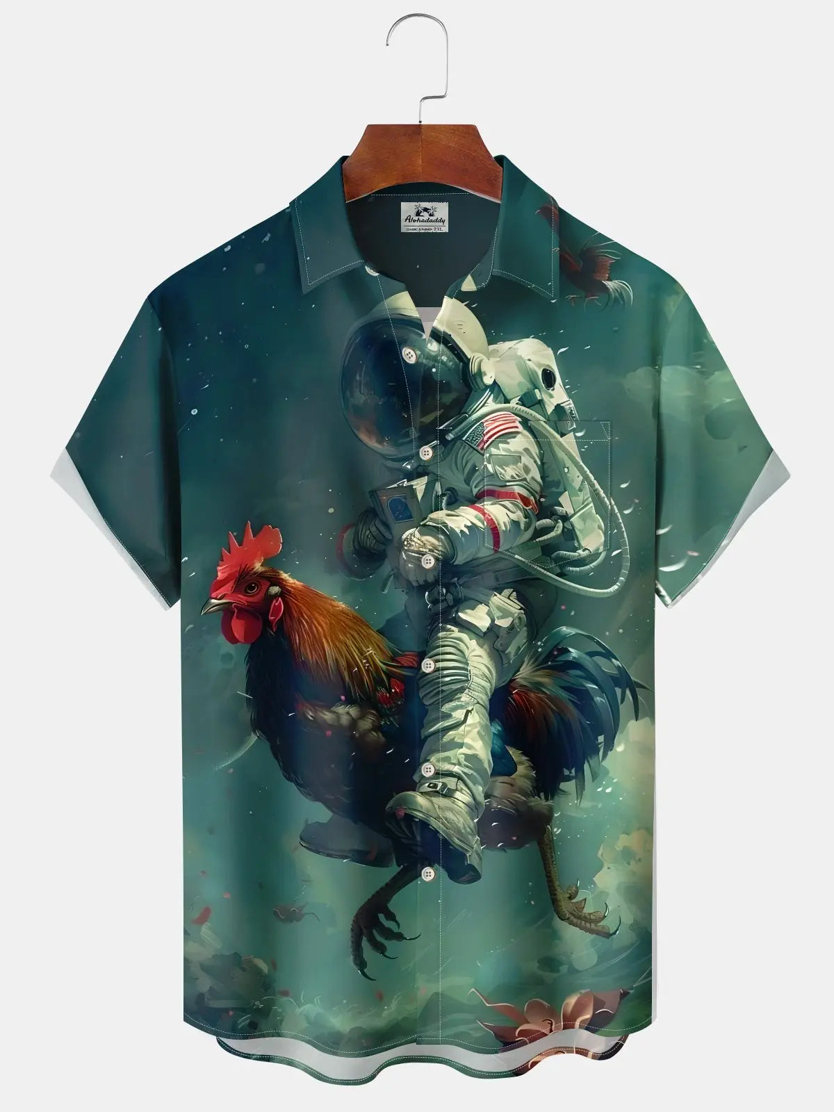 Hawaiian Shirt / Adults / S Casual Vintage Astronaut Rooster Print Art Button Stretch Large Size Hawaiian Shirt