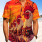 Casual Vintage Rooster Print Art Button Stretch Large Size Hawaiian Shirt