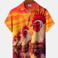 Hawaiian Shirt / Adults / S Casual Vintage Rooster Print Art Button Stretch Large Size Hawaiian Shirt