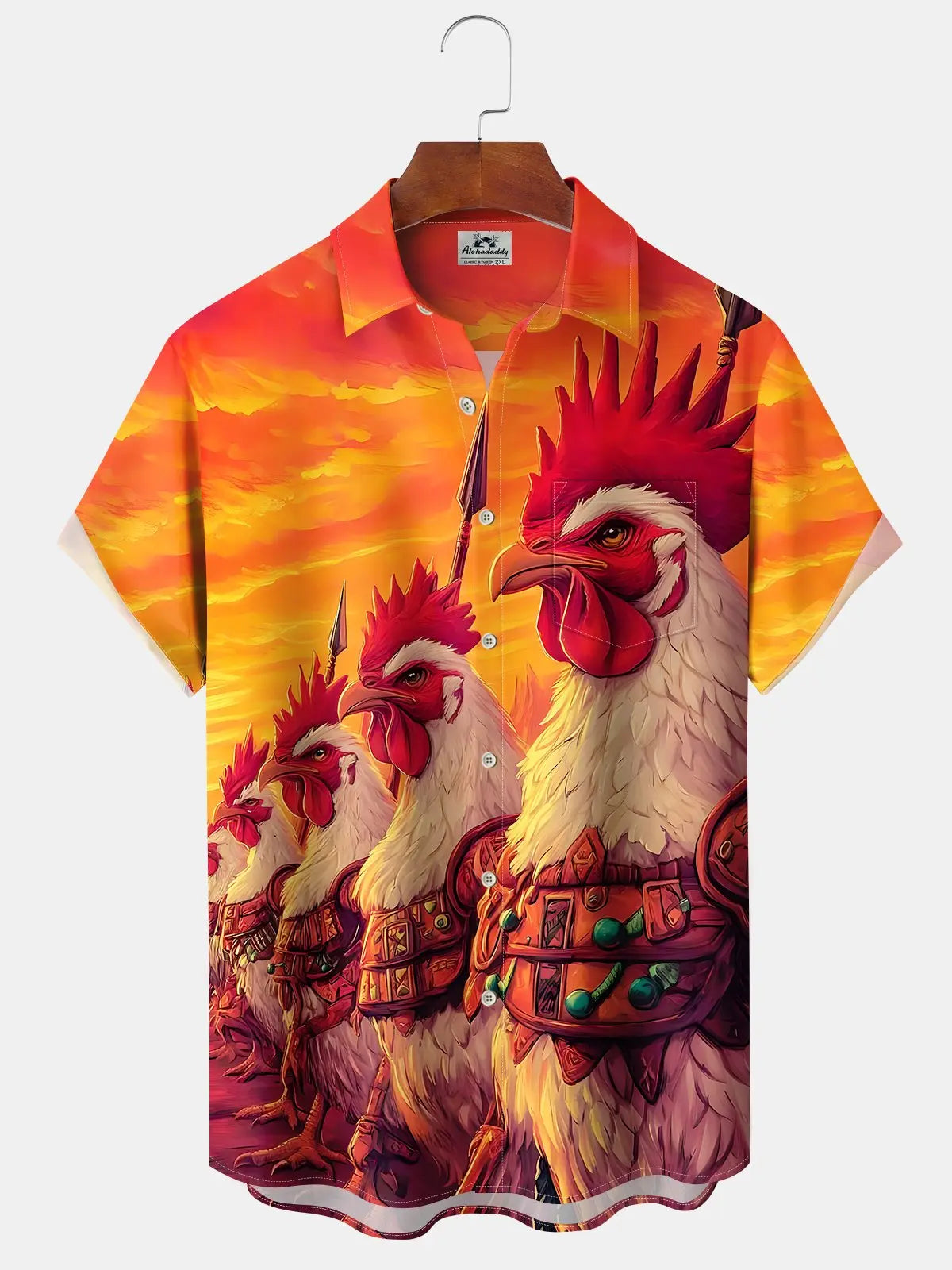 Hawaiian Shirt / Adults / S Casual Vintage Rooster Print Art Button Stretch Large Size Hawaiian Shirt