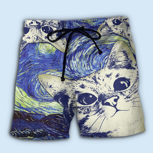 Cute Cat Love Life Art Style – Beach Short