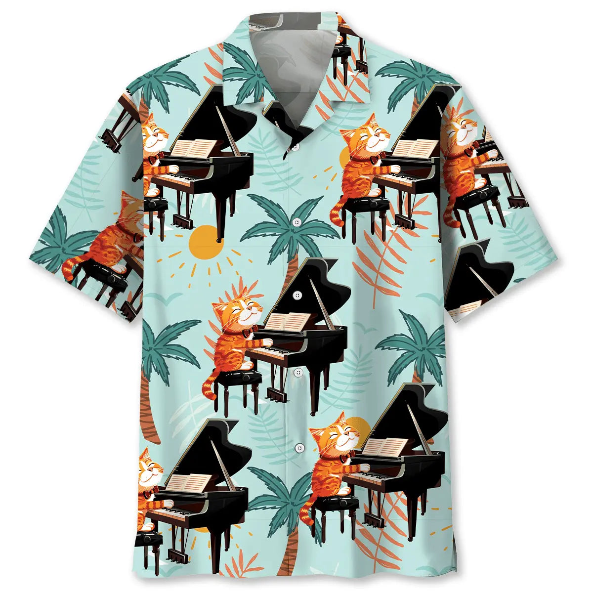 Hawaiian Shirt / Adults / S Cat Playing Piano Hawaiian Shirt