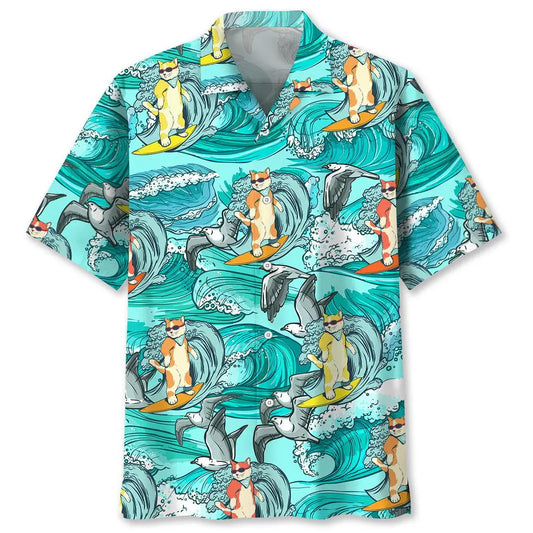 Hawaiian Shirt / Adults / S Cat Surfing Hawaiian Shirt