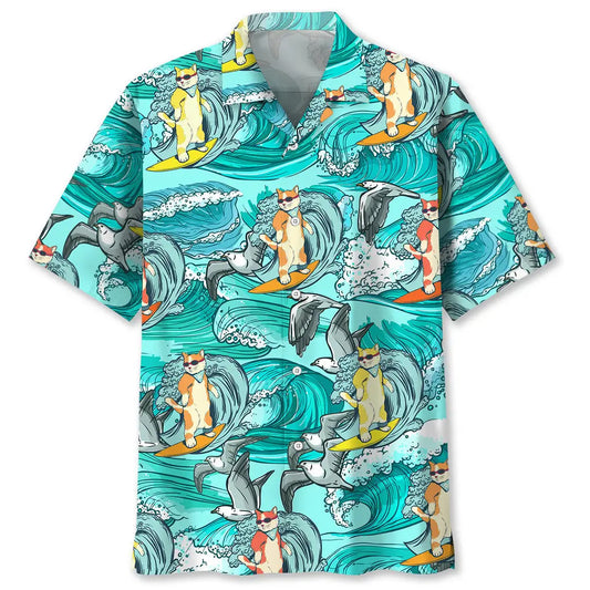 Hawaiian Shirt / Adults / S Cat Surfing Hawaiian Shirt