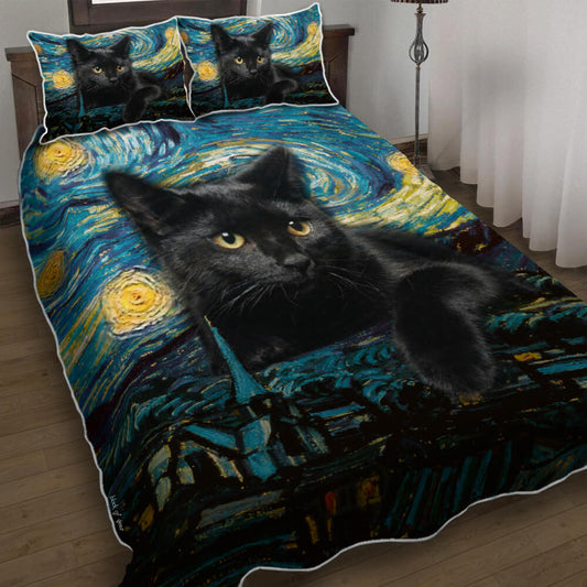 Black Cat Night Bedding Cover For Pet Lover Bedroom Decor