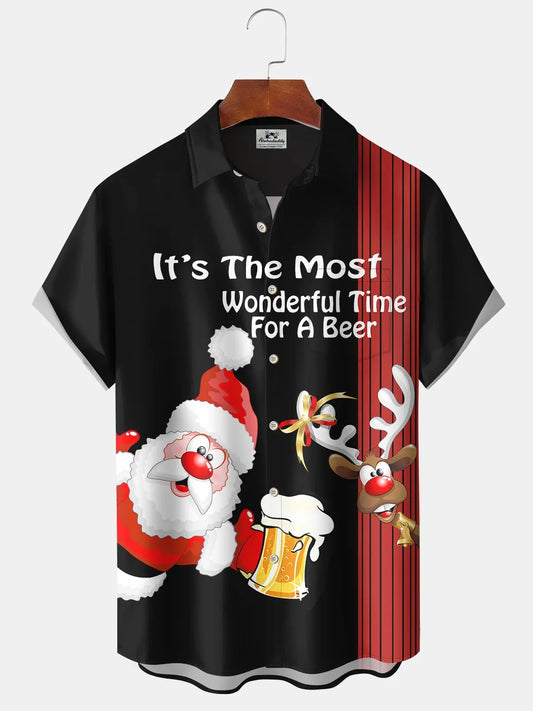 Hawaiian Shirt / Adults / S Christmas Holiday Holiday Santa Claus Elk Beer Retro Bowling Hawaiian Shirt