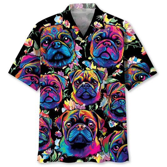 Hawaiian Shirt / Adults / S Coloful Pug Art Hawaiian Shirt