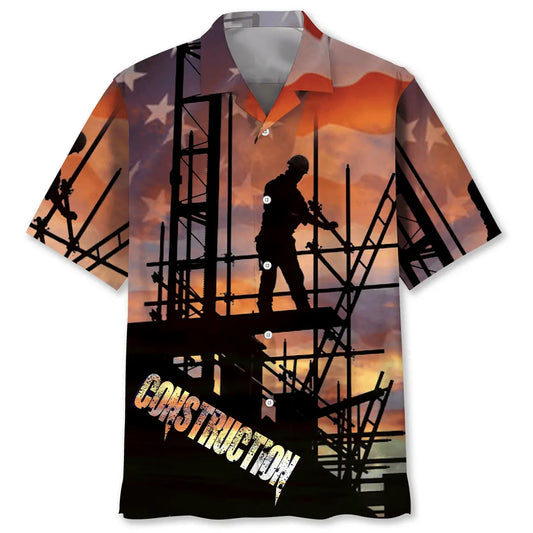 Hawaiian Shirt / Adults / S Construction Worker 4th Of July Proud Hawaiian Shirt