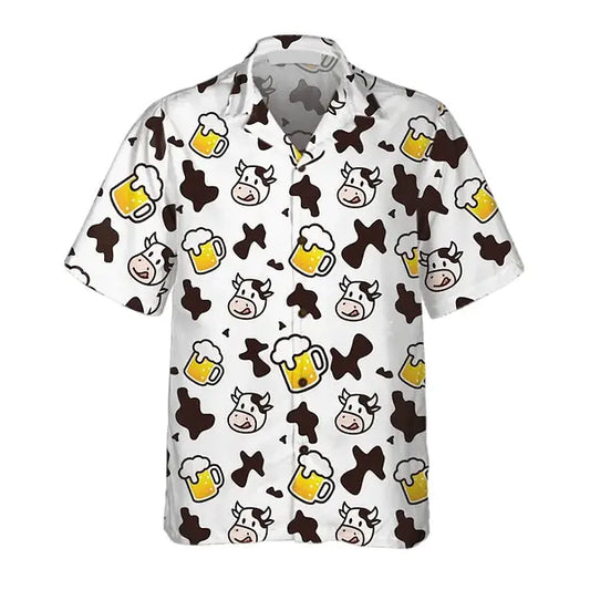 Hawaiian Shirt / Adults / S Cow And Beer Mug Seamless Pattern Cow All Printed 3D Hawaiian Shirt