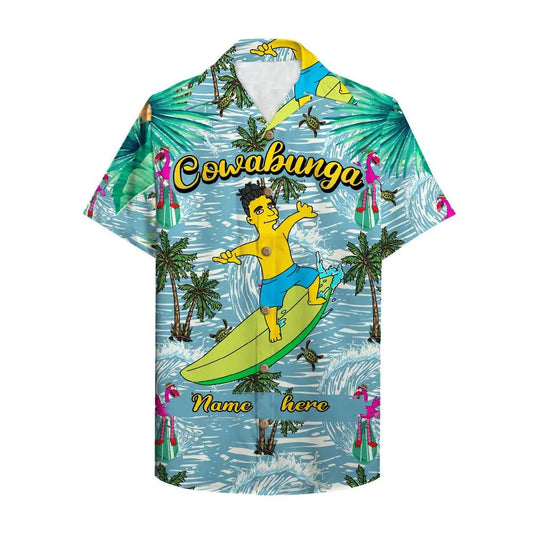 Hawaiian Shirt / Adults / S Cowabunga Simpsonalized Surfing Boy Unisex Hawaiian Shirt Aloha Shirt