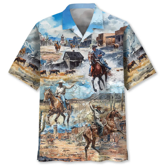 Hawaiian Shirt / Adults / S Cowboy Life Vintage Art Hawaiian Shirt