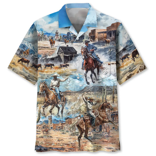 Hawaiian Shirt / Adults / S Cowboy Life Vintage Art Pocket Hawaiian Shirt