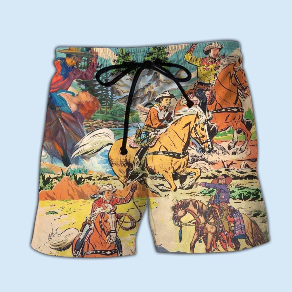 Cowboy Horse Rider Art Style – Beach Short