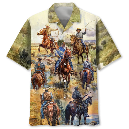 Hawaiian Shirt / Adults / S Cowboy Vintage Art Hawaiian Shirt
