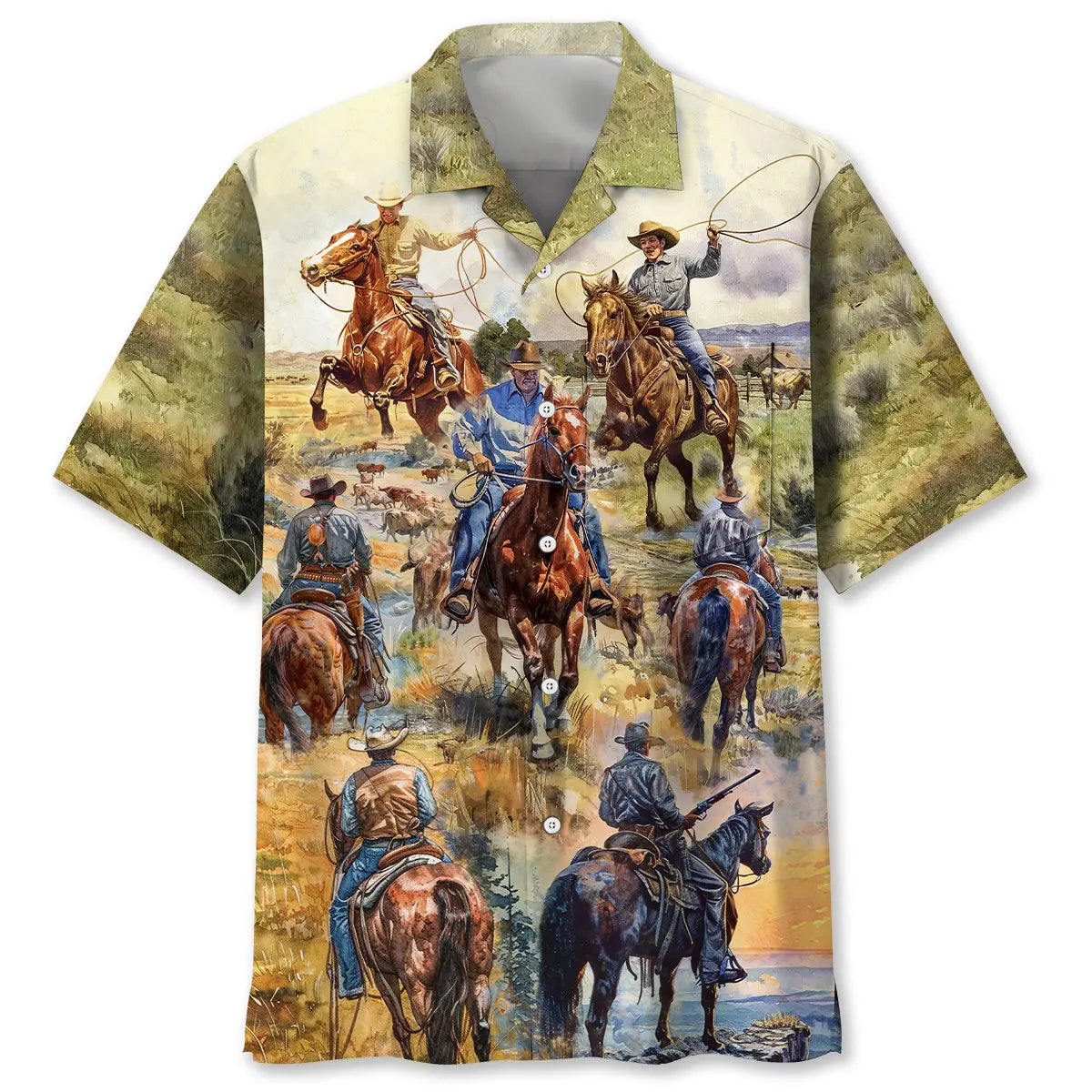 Hawaiian Shirt / Adults / S Cowboy Vintage Art Pocket Hawaiian Shirt