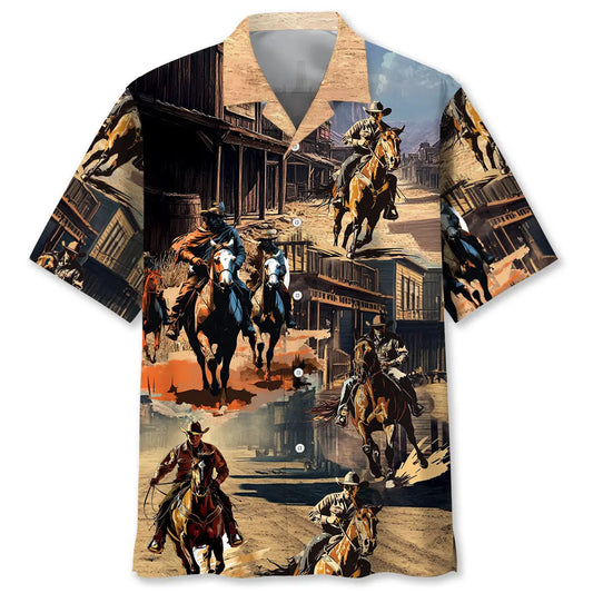 Hawaiian Shirt / Adults / S Cowboy Western Town Hawaiian Shirt
