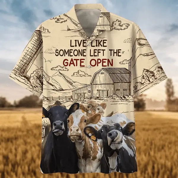 Hawaiian Shirt / Adults / S Cows Live Like Someone Left The Gate Open 3D Trendy Hawaiian Shirt Cow Trendy Hawaiian Shirts Gift For Cow Lovers