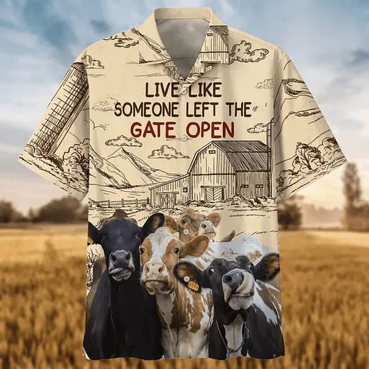 Hawaiian Shirt / Adults / S Cows Live Like Someone Left The Gate Open 3D Trendy Hawaiian Shirt Cow Trendy Hawaiian Shirts Gift For Cow Lovers