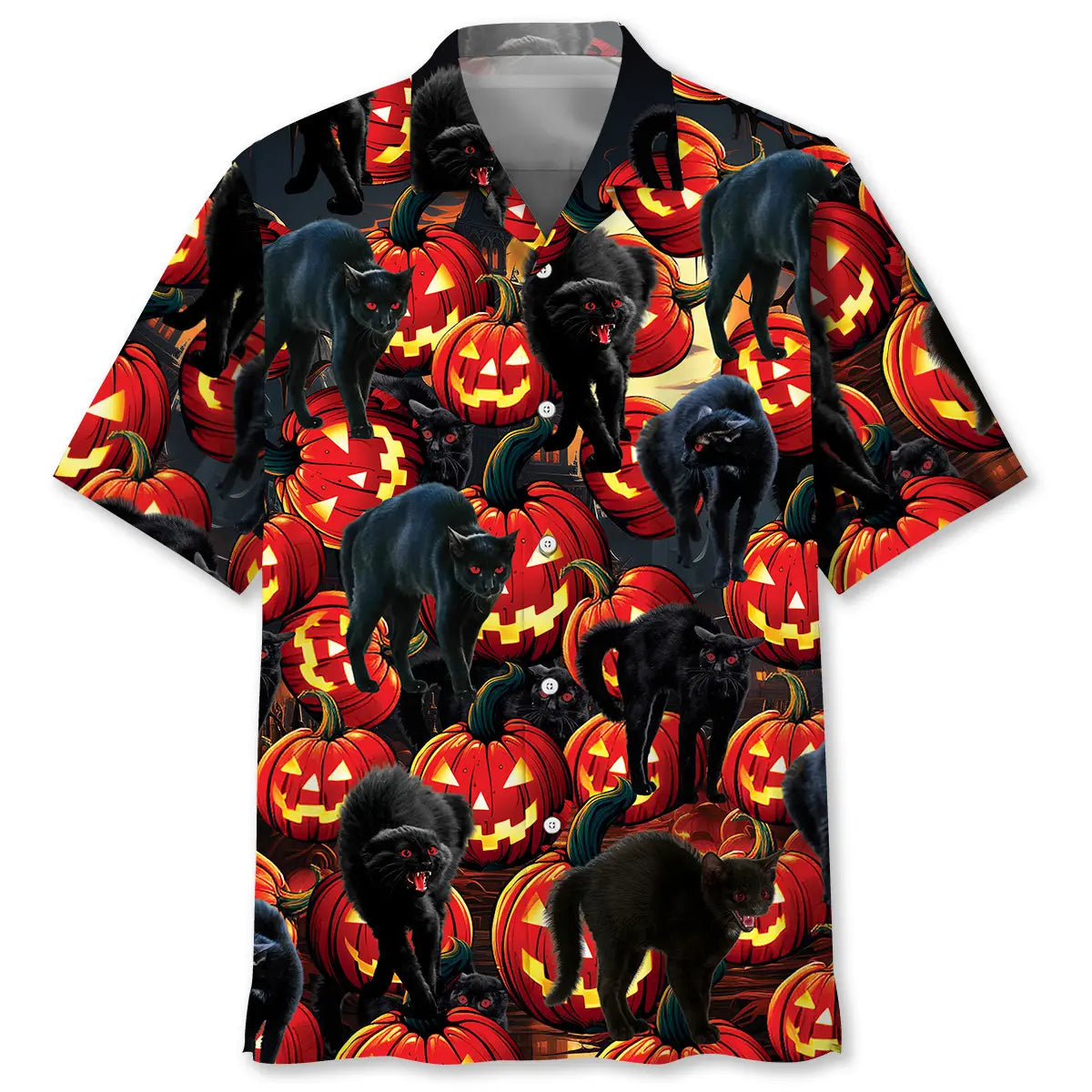 Hawaiian Shirt / Adults / S Creepy Black Cat Pumpkins Hawaiian Shirt