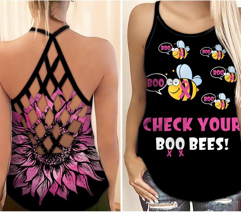 Breast Cancer Awareness Check Your Boo Bees – Hollow Tank Top